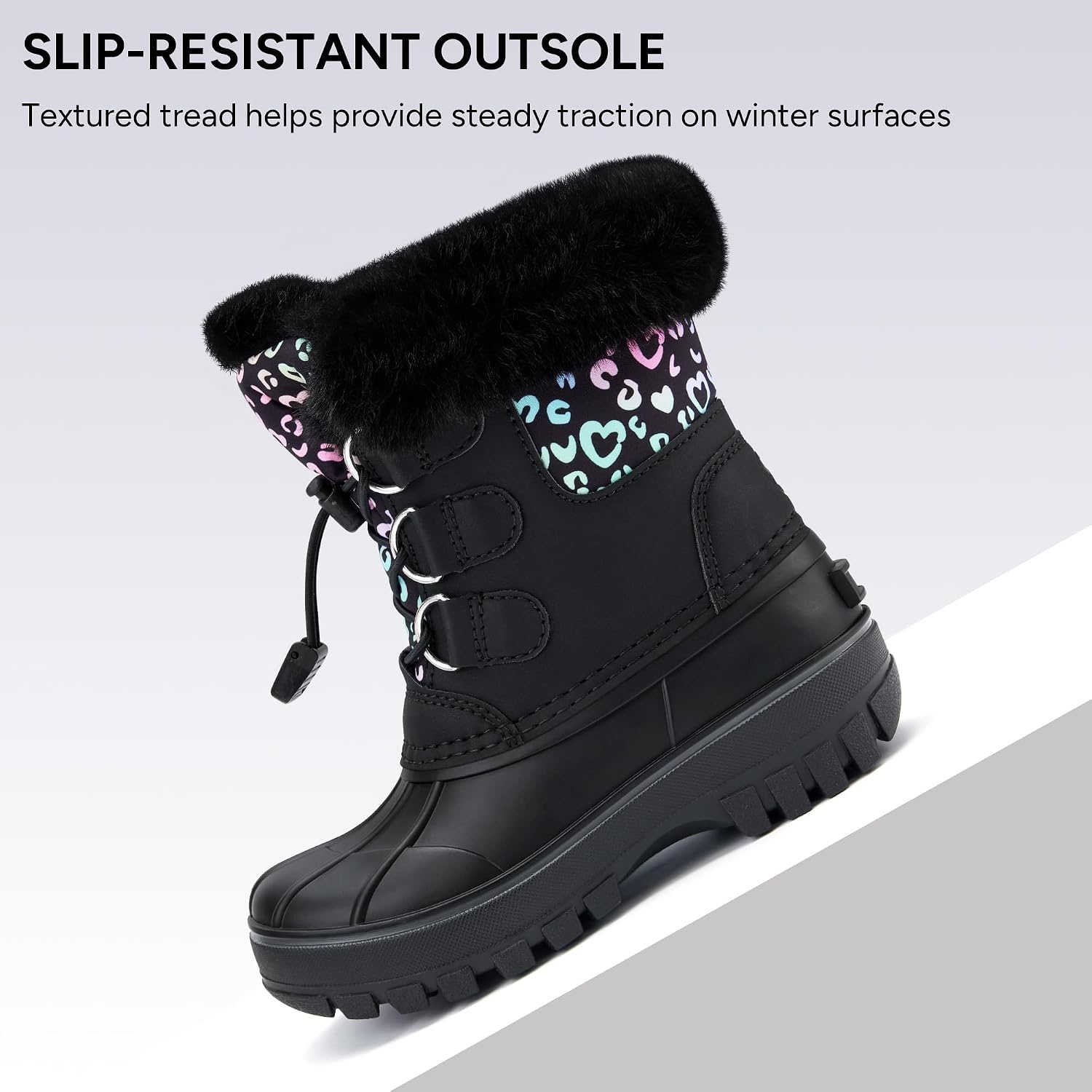 Stelle Girls Snow Boots with Faux Fur Collar Kids Winter Warm Boot(Rainbow Leopard)