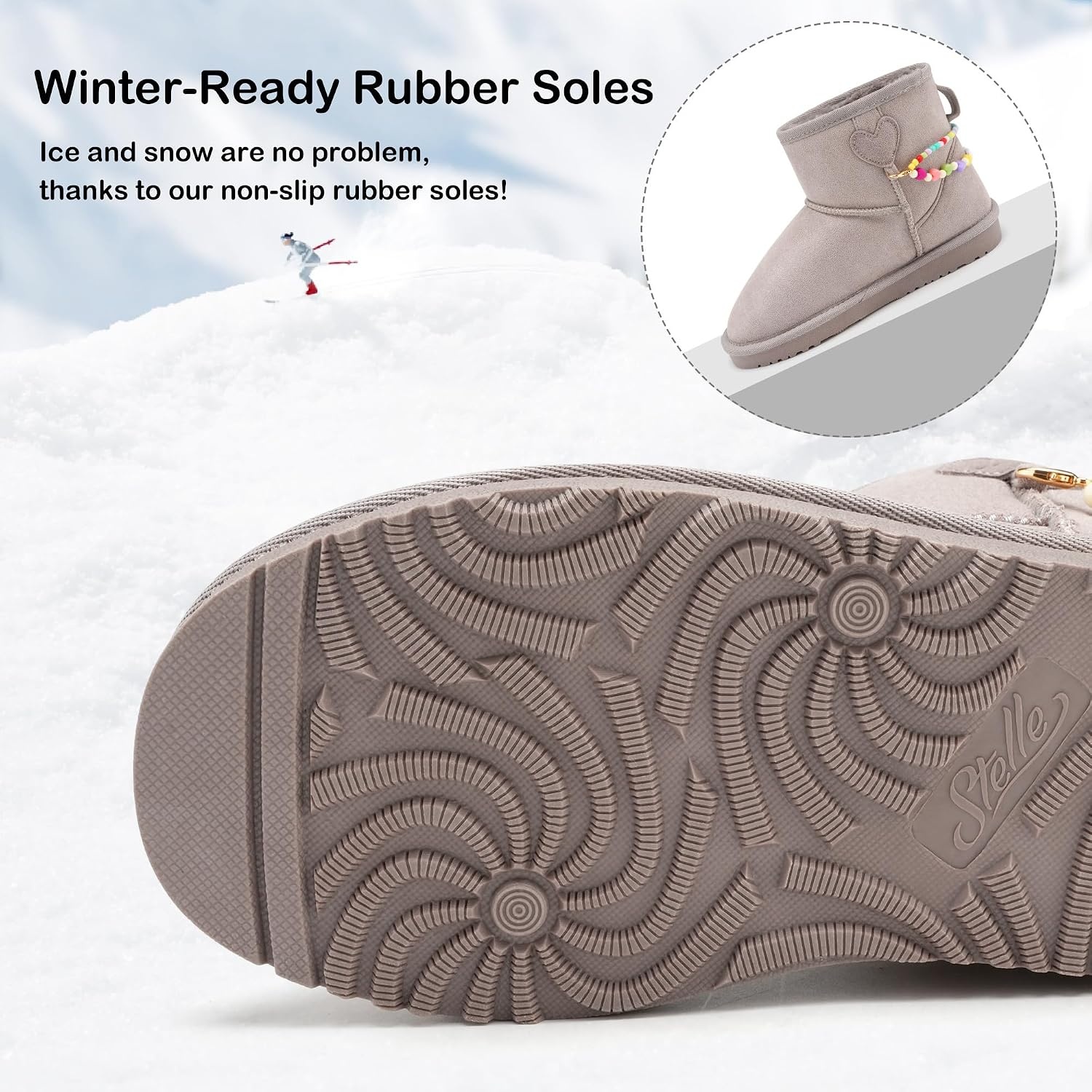 Stelle Girls Snow Boots Warm Winter Boots for Toddlers/Little/Big Kids(Grey)