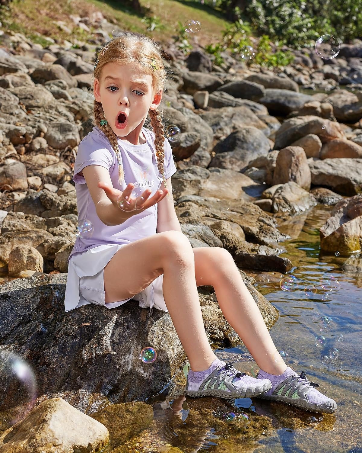 Stelle Water Shoes for Kids Adjustable Laces(Light Purple)