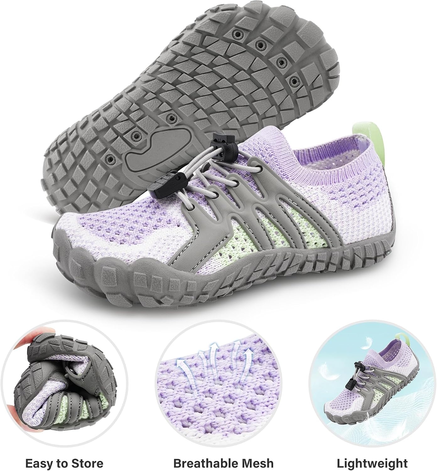 Stelle Water Shoes for Kids Adjustable Laces(Light Purple)