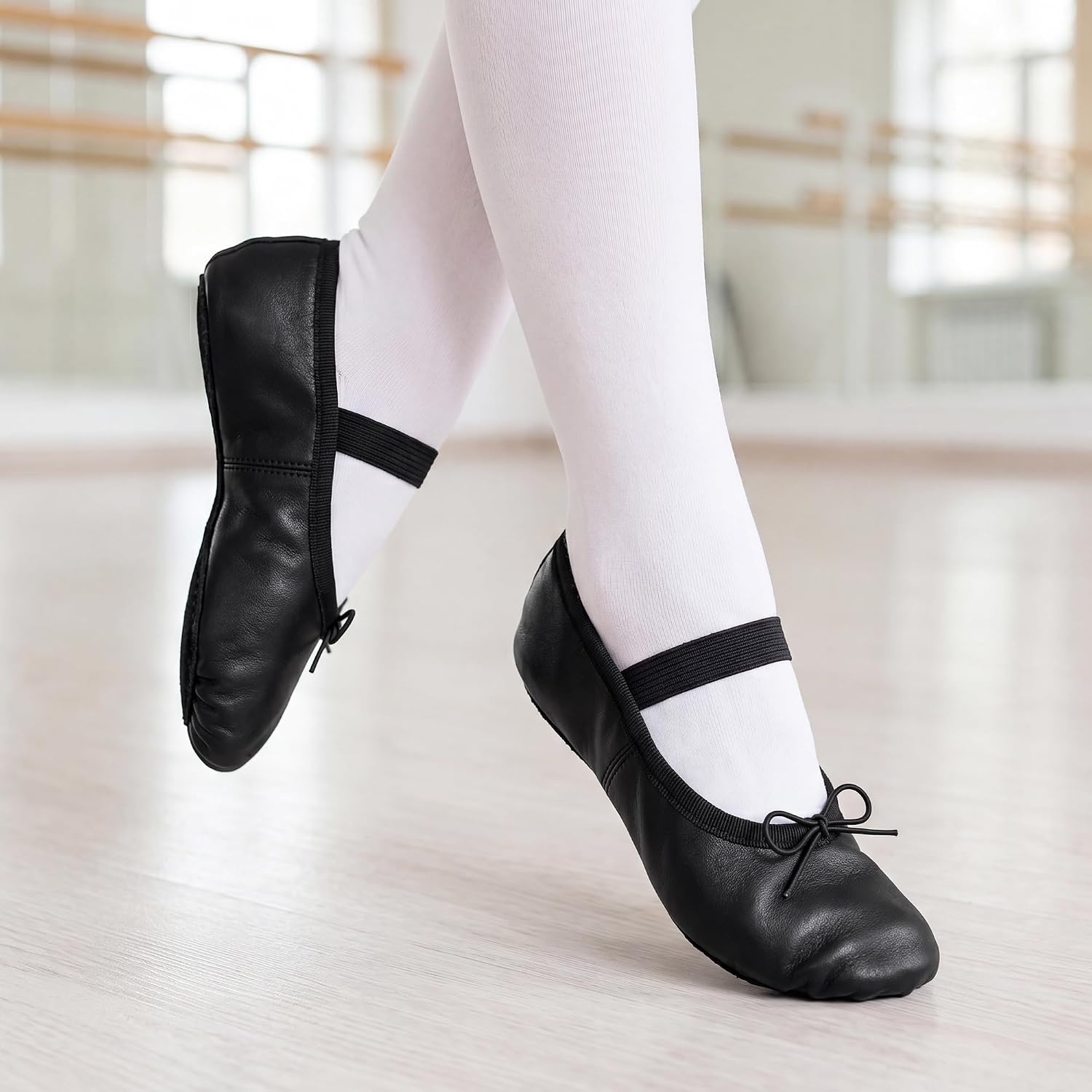 Stelle Toddler Ballet Shoes PU Leather Upper Drawstring(Black)