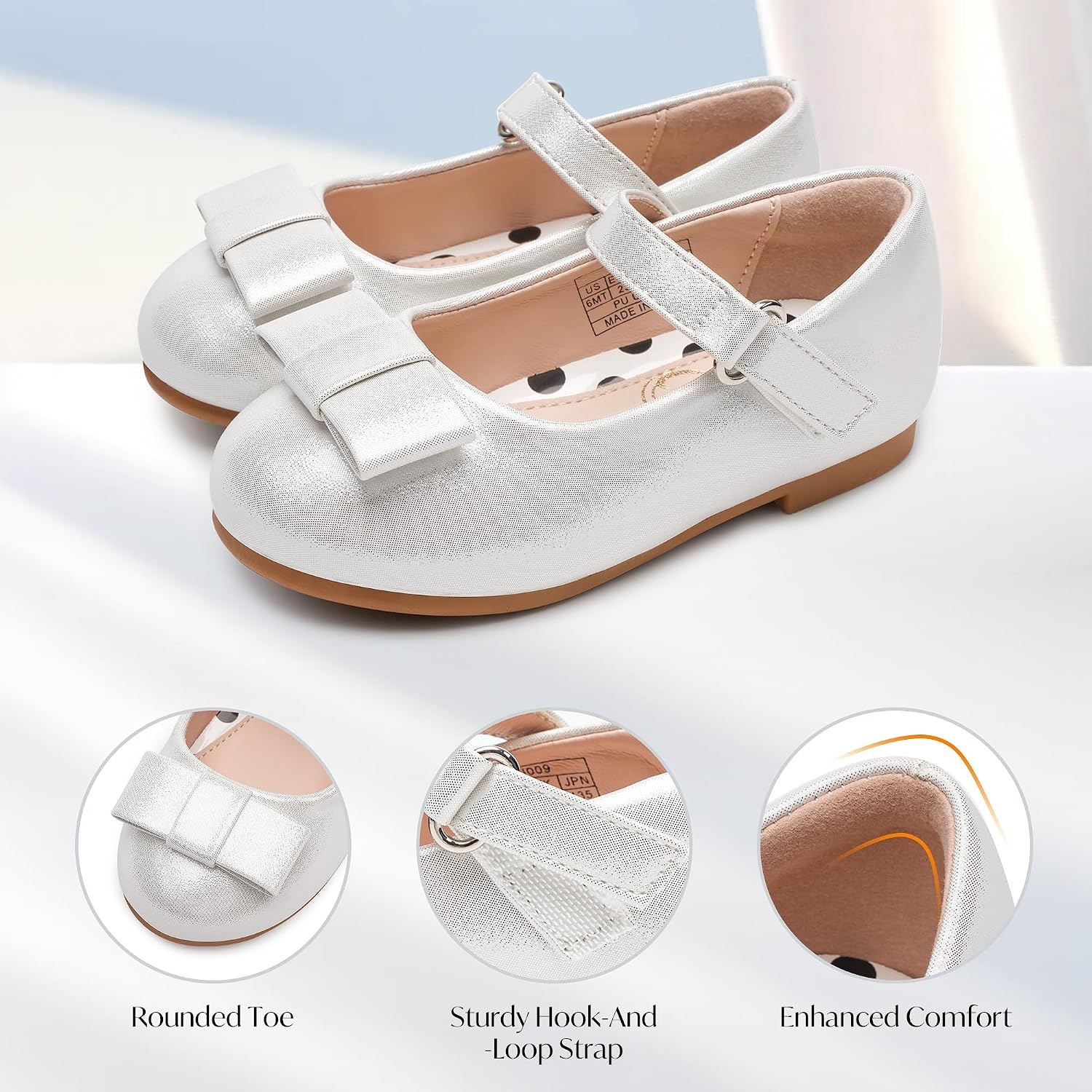 Stelle Dress Shoes for Girls Mary Jane Flats with Bow for School Party(Light Silver)