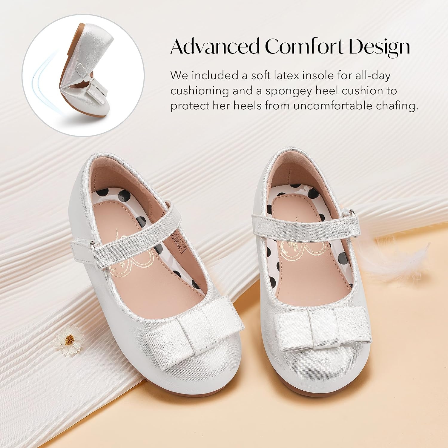 Stelle Dress Shoes for Girls Mary Jane Flats with Bow for School Party(Light Silver)