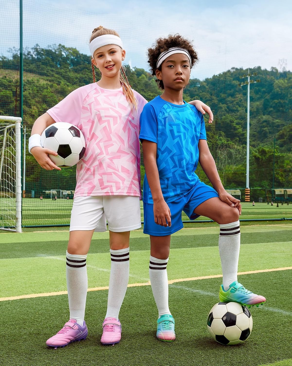 Stelle Kids Girls Soccer Cleats for Training Matches Outdoor Play | Firm Ground Lightweight Upper Secure Lace-Up Fit Breathable Lining Cushioned Collar Baseball&Softball Little to Big Kids(Prism Pop)