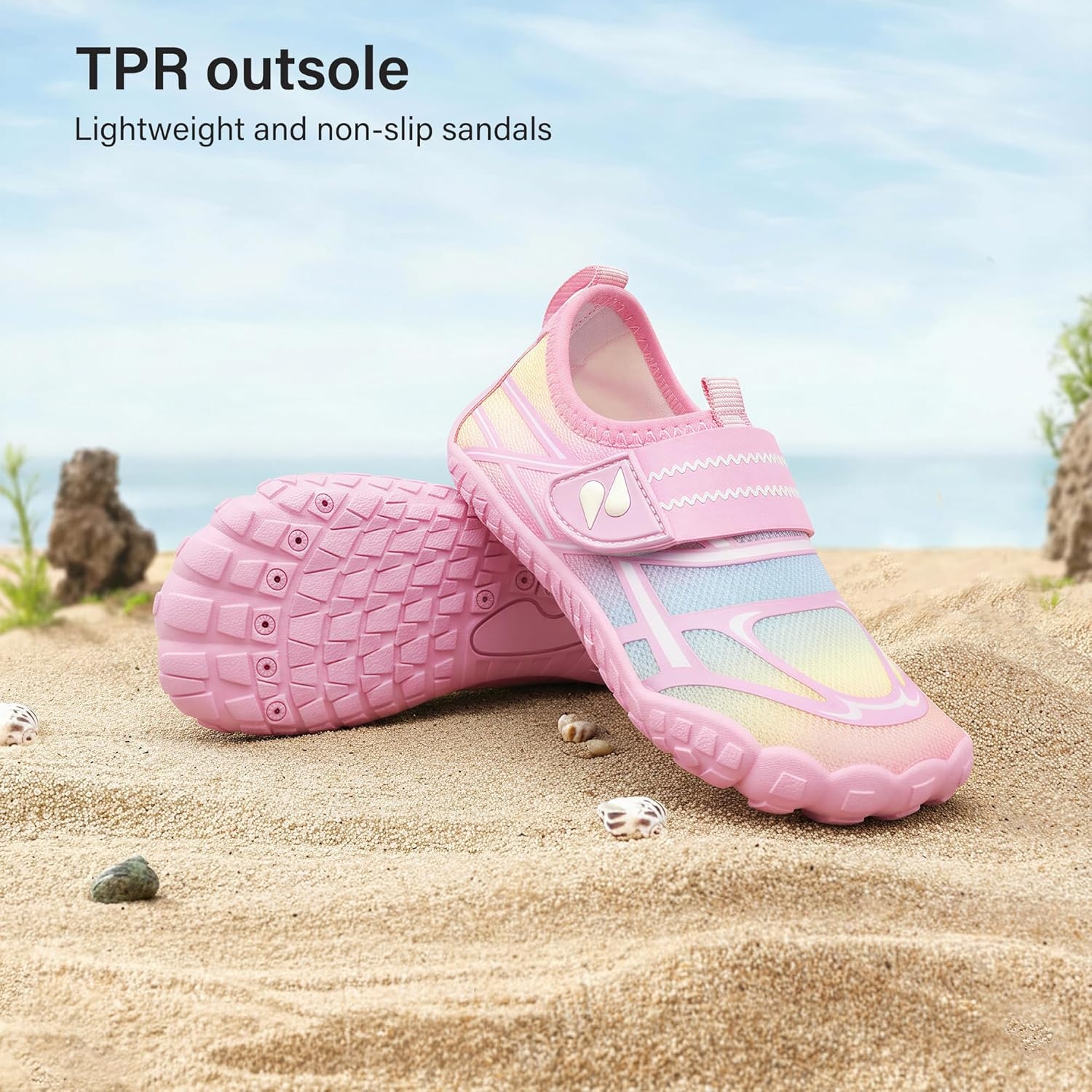 Stelle Kids Water Shoes Wide Toe Box Barefoot Quick Dry Non-Slip Aqua Shoes for Boys Girls Toddler Beach Swim Pool(Rainbow Pink)