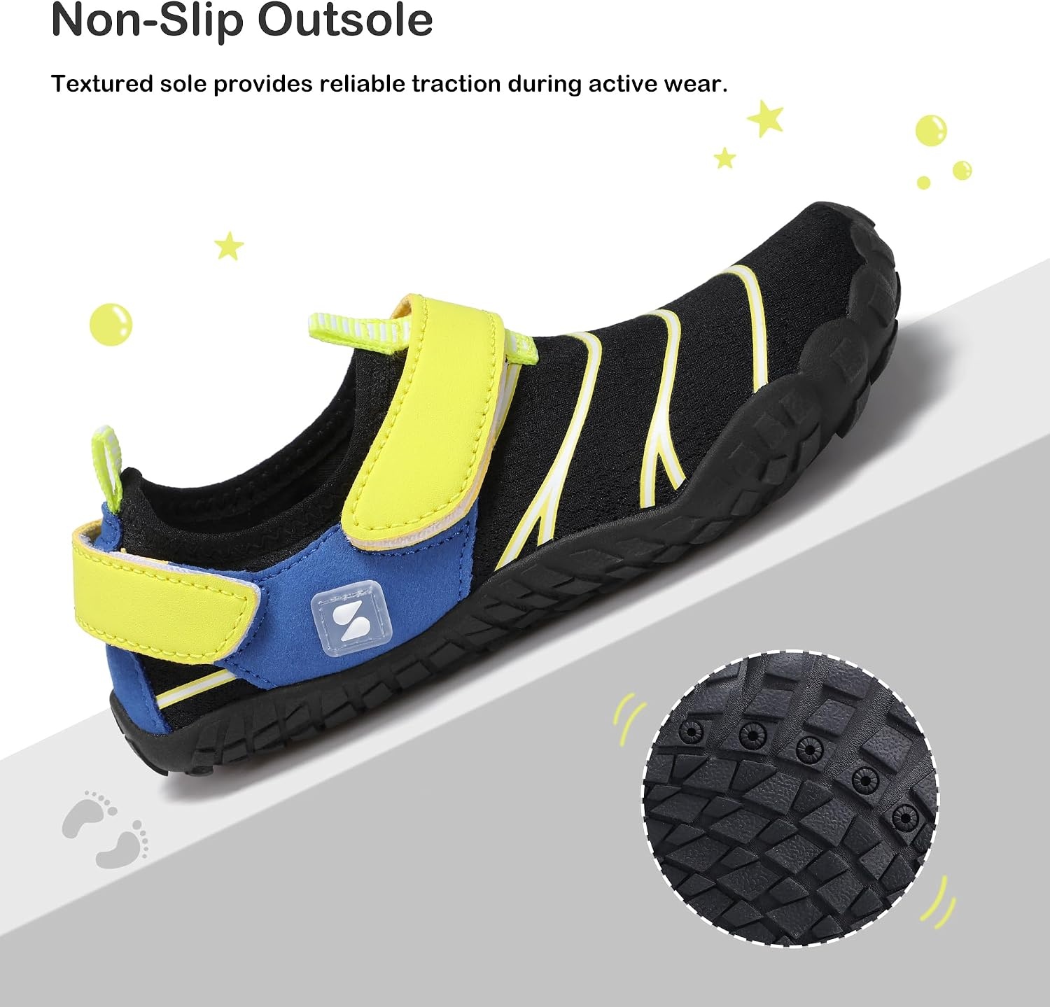 Stelle Kids Water Shoes Lightweight Quick Dry Barefoot for Boys and Girls | Double Hook-and-Loop Straps with Reinforced Toe Box for Beach,Pool,Swim,Hiking and Outdoor Play,Fits Toddler to Big Kids(Black)