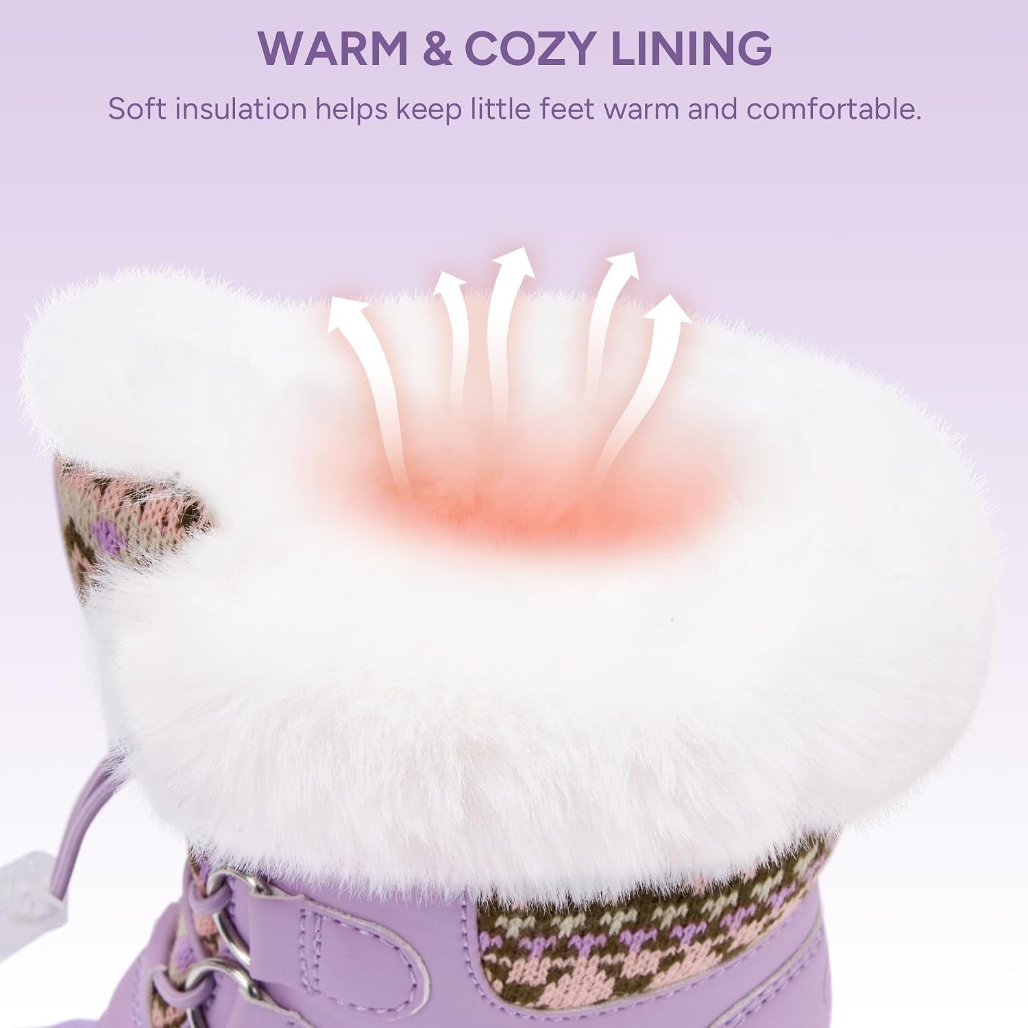 Stelle Girls Snow Boots with Faux Fur Collar Kids Winter Warm Boot(Lavender)