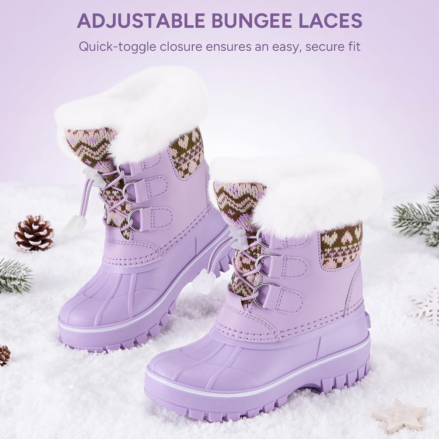 Stelle Girls Snow Boots with Faux Fur Collar Kids Winter Warm Boot(Lavender)
