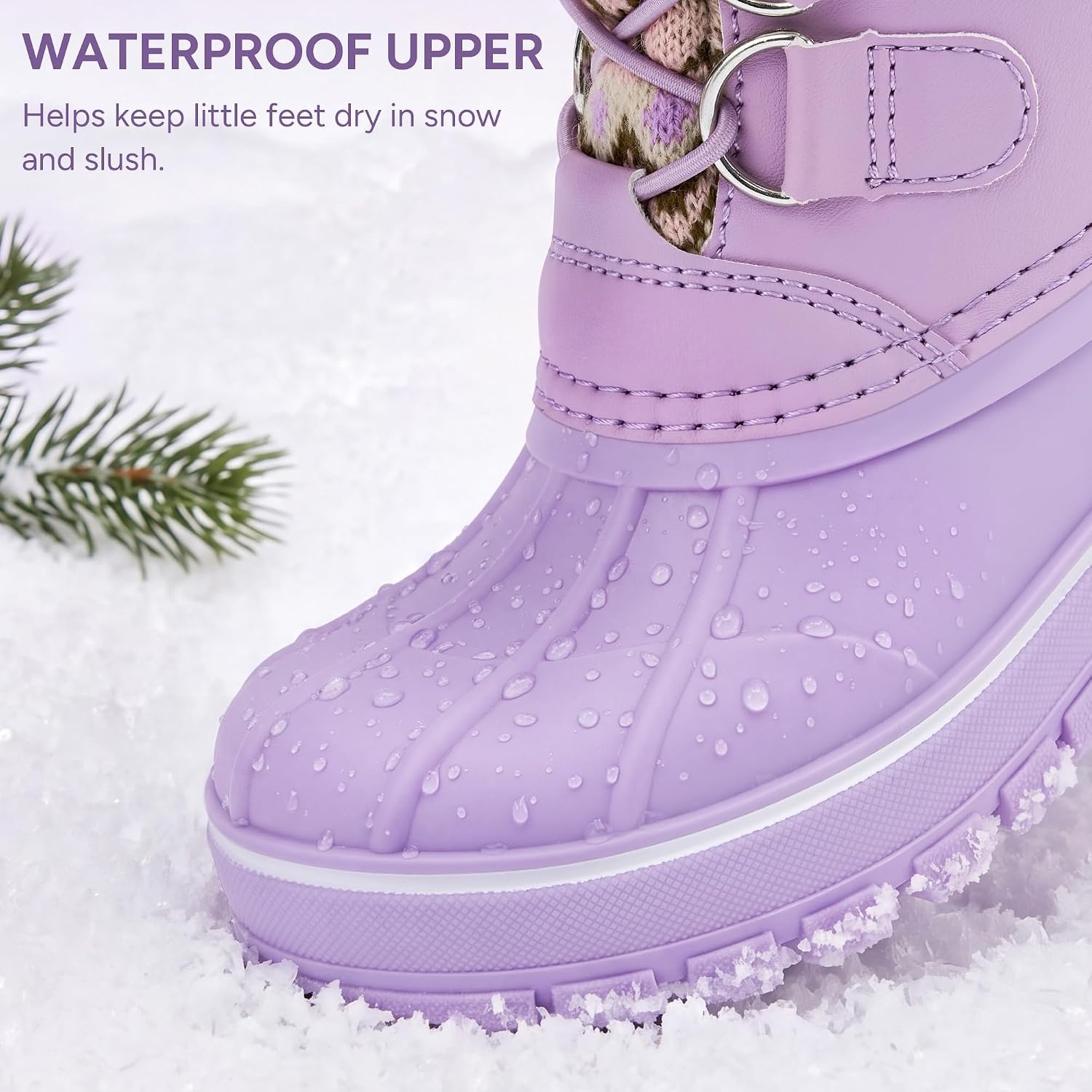 Stelle Girls Snow Boots with Faux Fur Collar Kids Winter Warm Boot(Lavender)