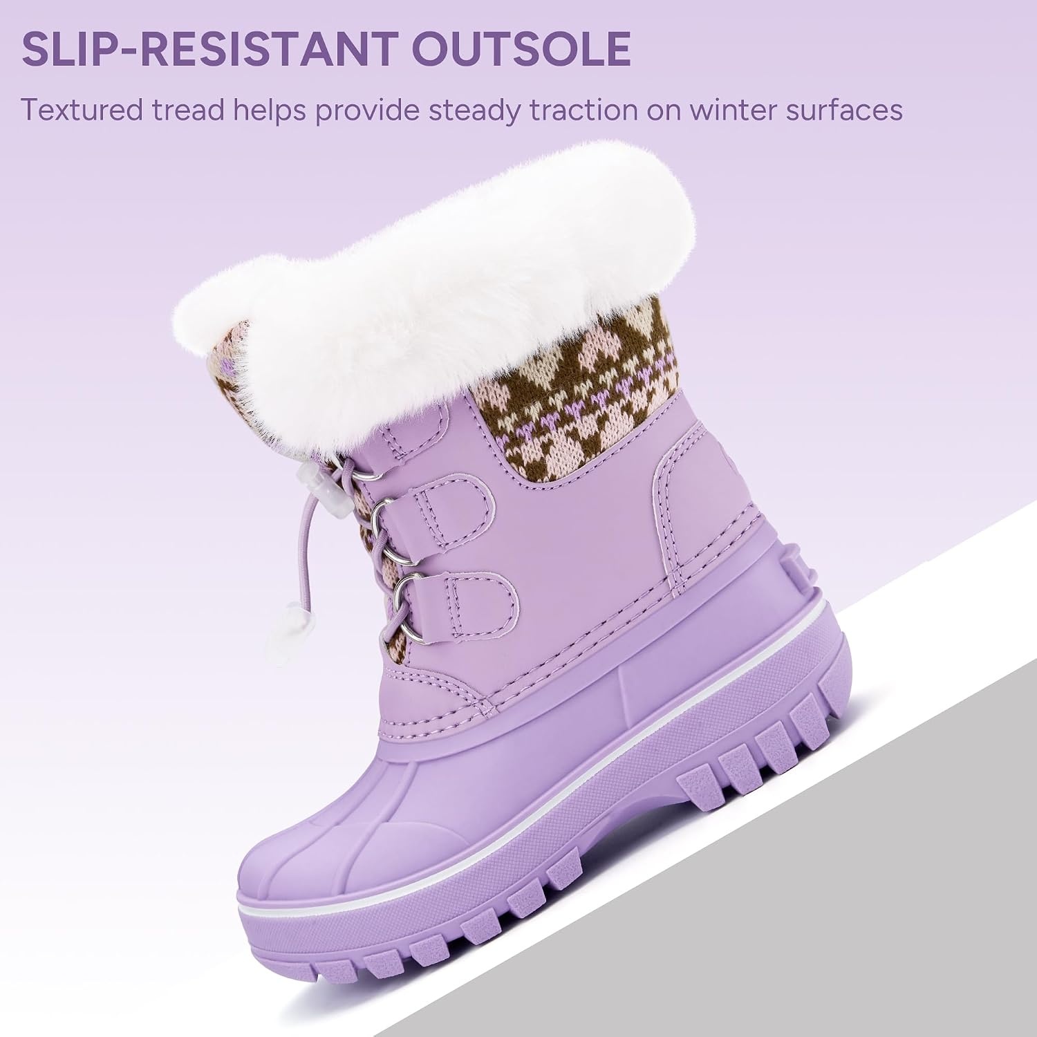 Stelle Girls Snow Boots with Faux Fur Collar Kids Winter Warm Boot(Lavender)