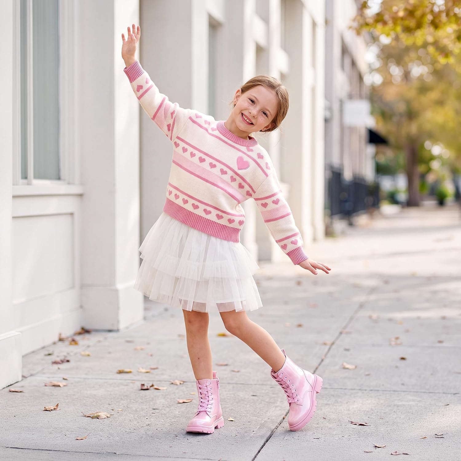 Stelle Girls Combat Ankle Boots with Printed Lace-Up and Side Zipper(Pink Ombre Glitter)