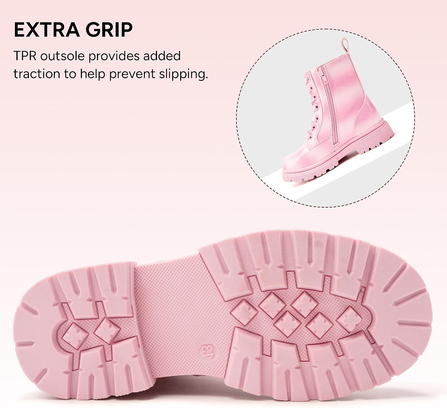 Stelle Girls Combat Ankle Boots with Printed Lace-Up and Side Zipper(Pink Ombre Glitter)