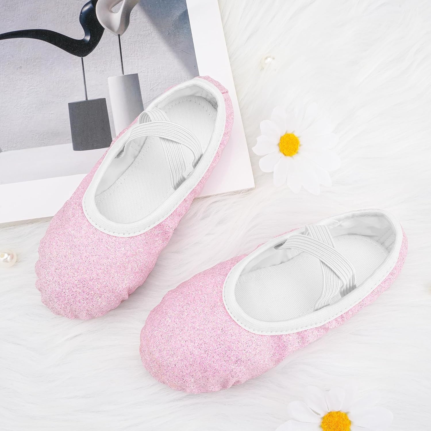 Stelle Ballet Shoes for Girls Glitter | Metallic Faux Leather Ballet Slippers Dance Shoes for Toddler/Little/Big Kids(Dusty Pink)