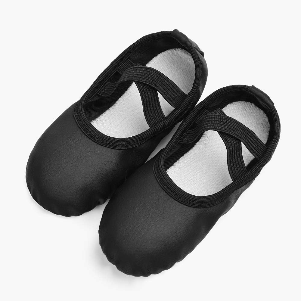 Stelle Ballet Shoes for Girls Boys Close-Fit PU Professional Dance Slippers for Toddler/Little Kid/Big Kid(Black)