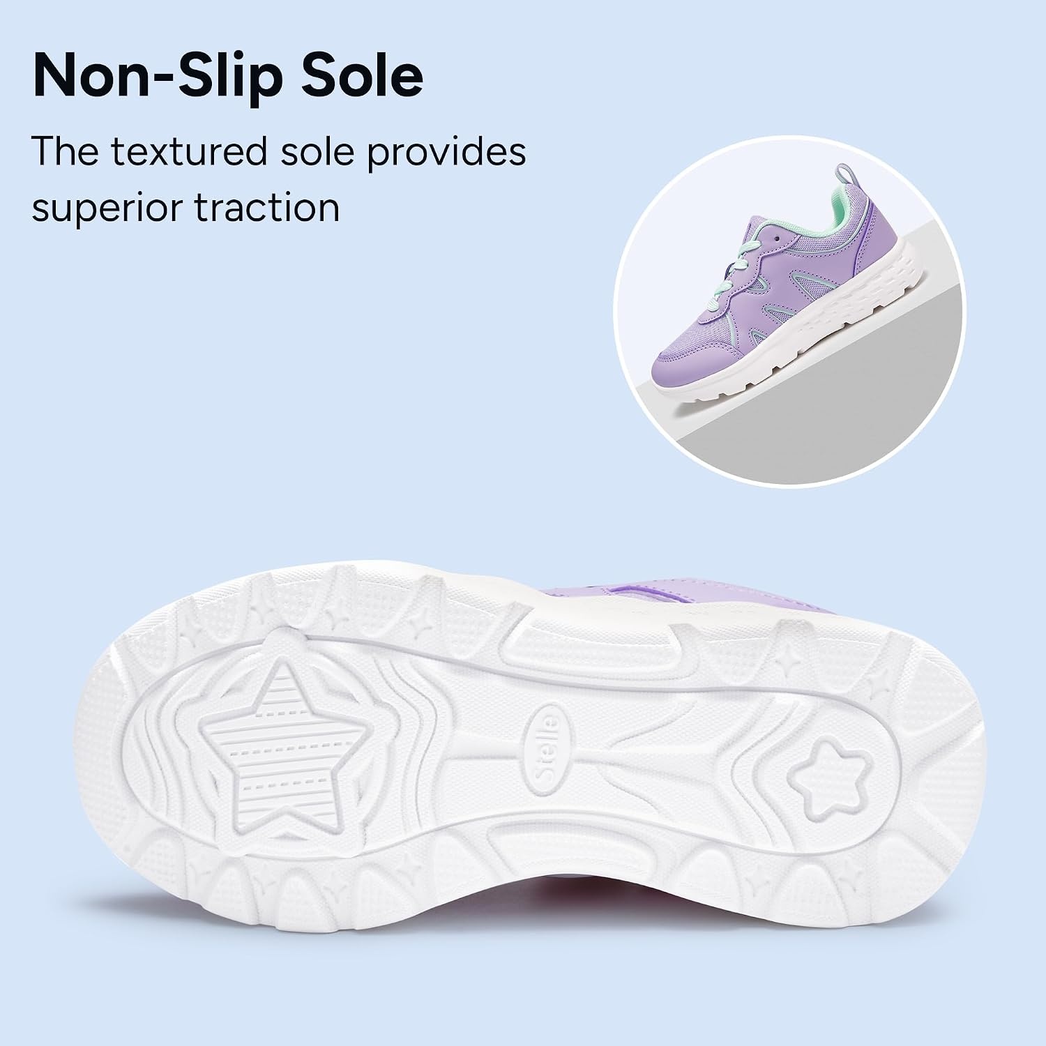 Stelle Girls Tennis Shoes with DIY Charms Kids Sneakers Lightweight Non-Slip Athletic Running Volleyball School Shoes for Gym and Casual(Lavender+charms)