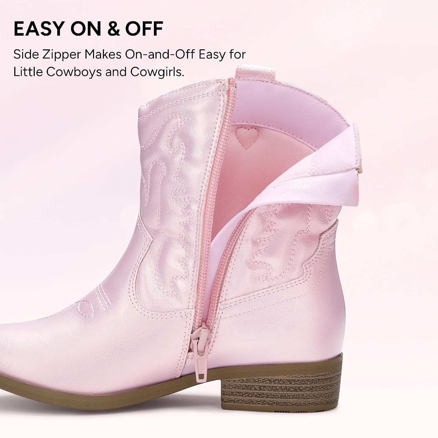 Stelle Girls Glitter Cowgirl Boots Kids Boys Cowboy Boots(Pearl Pink)