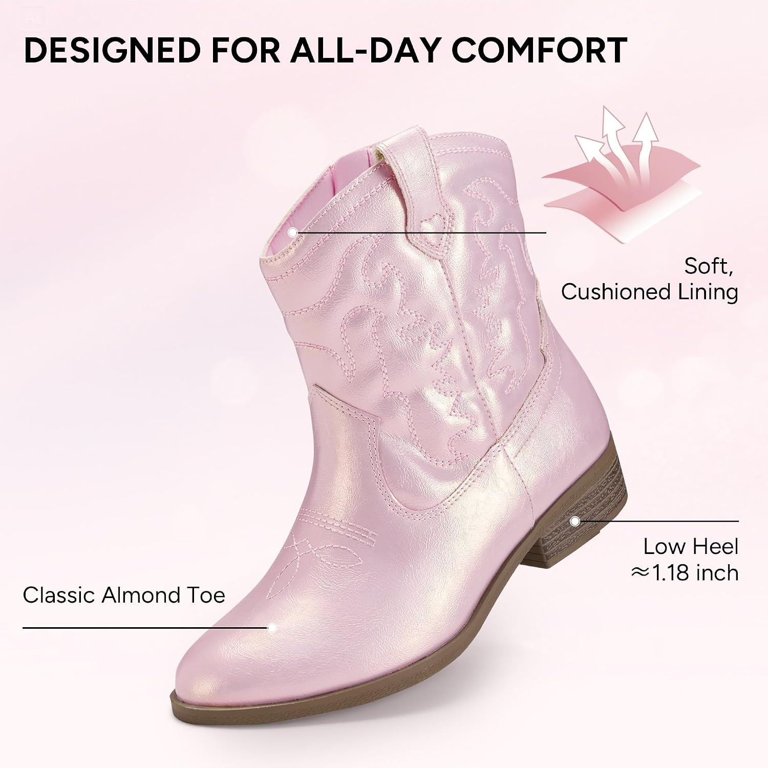 Stelle Girls Glitter Cowgirl Boots Kids Boys Cowboy Boots(Pearl Pink)