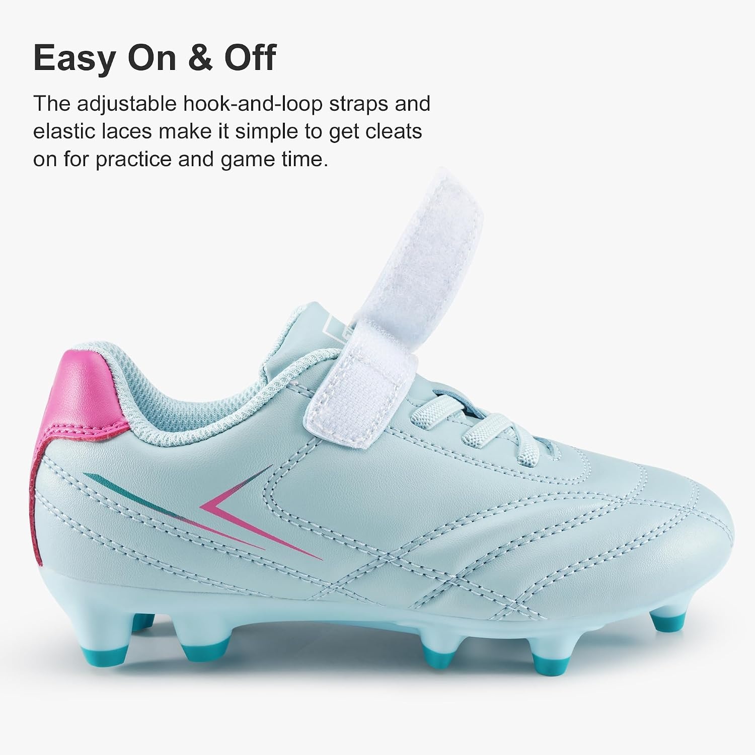 Stelle Kids Girls Soccer Cleats for Training Matches Outdoor Play | Firm Ground Lightweight Upper Secure Lace-Up Fit Breathable Lining Cushioned Collar Baseball&Softball Little to Big Kids(Aqua)