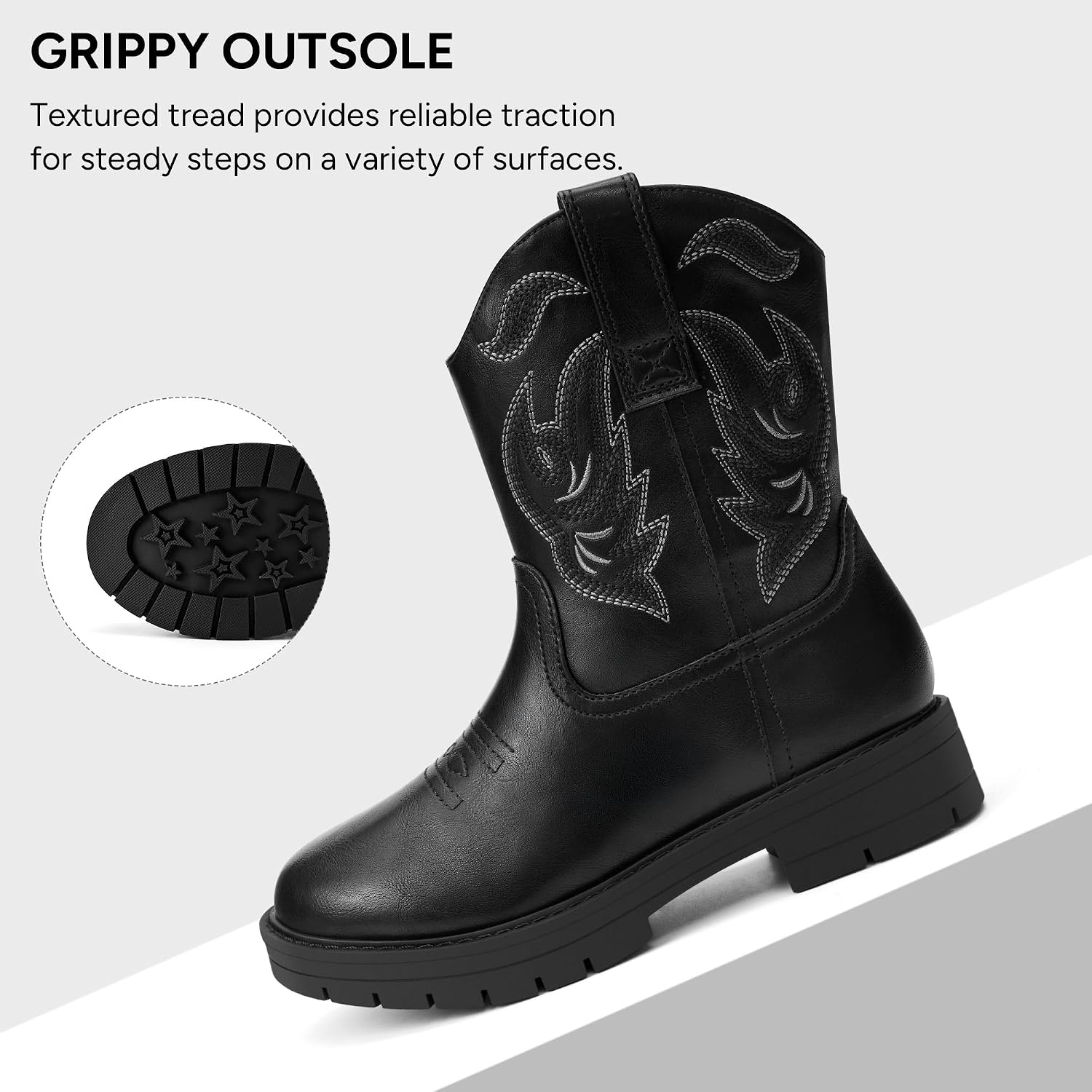 Stelle Kids Cowboy Boots Toddler Girls Boys Western Boots(Black)