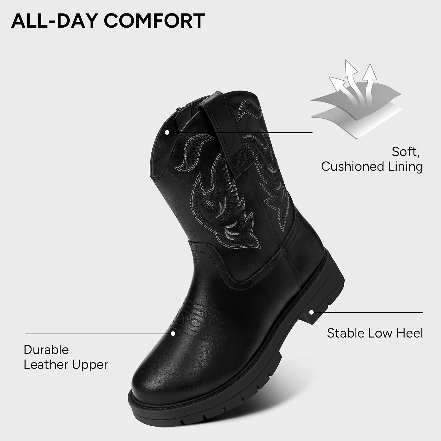 Stelle Kids Cowboy Boots Toddler Girls Boys Western Boots(Black)