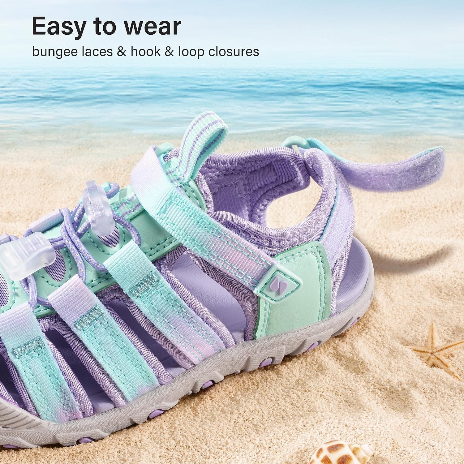 Stelle Girls Closed-Toe Water Hiking Beach Outdoor Sport Sandals(Lilac Mint)