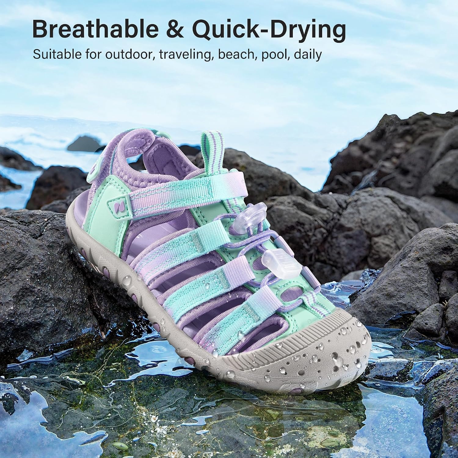 Stelle Girls Closed-Toe Water Hiking Beach Outdoor Sport Sandals(Lilac Mint)
