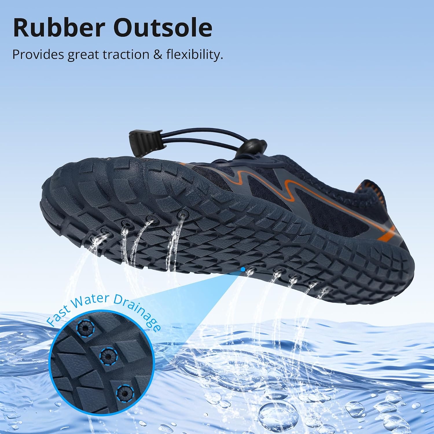 Stelle Kids Water Shoes Quick Dry Barefoot Drawstring | Perforated Sole for Quick Drainage with Drawstring Closure for Boys and Girls,Beach,Pool and Hiking,Toddler to Big Kid(Navy)