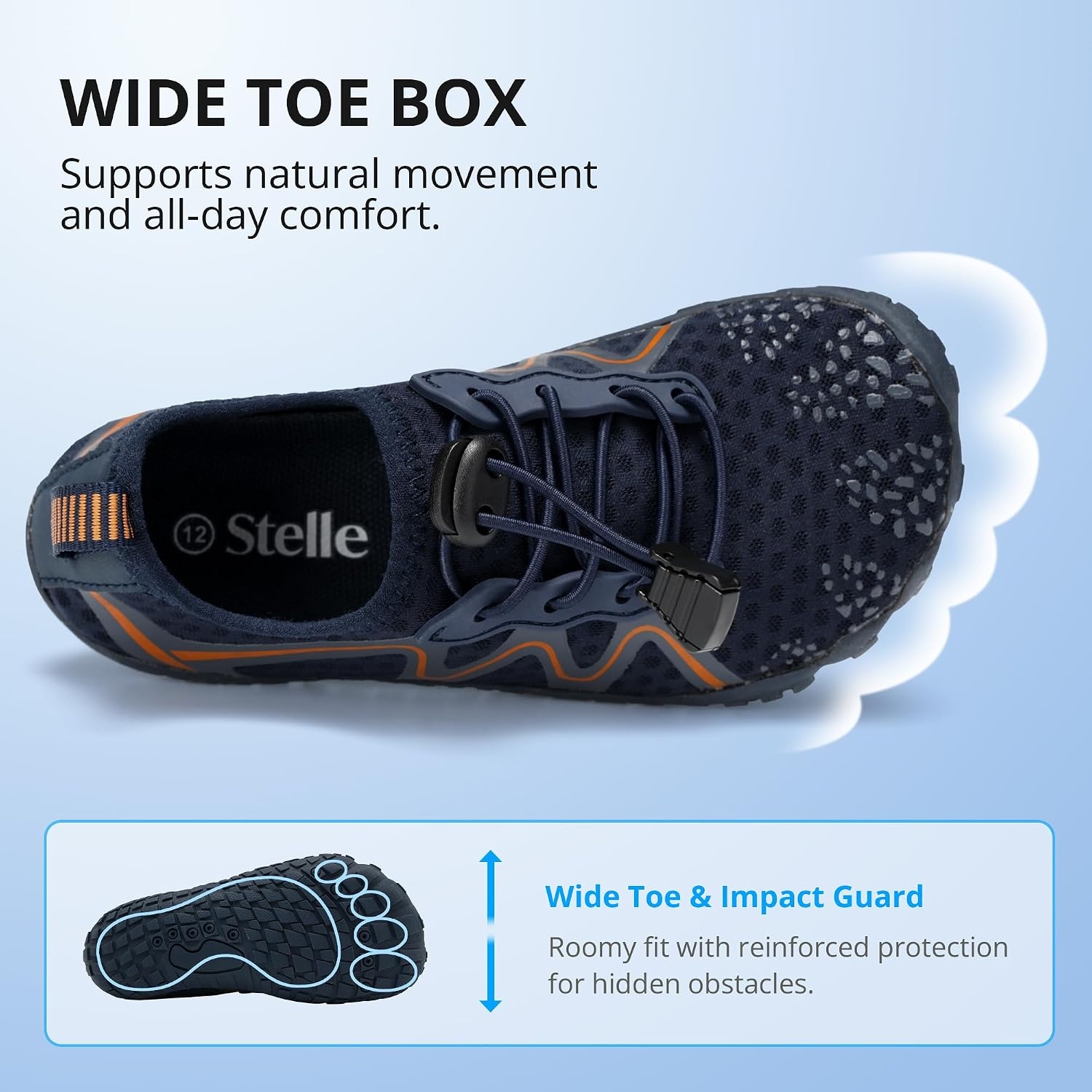 Stelle Kids Water Shoes Quick Dry Barefoot Drawstring | Perforated Sole for Quick Drainage with Drawstring Closure for Boys and Girls,Beach,Pool and Hiking,Toddler to Big Kid(Navy)