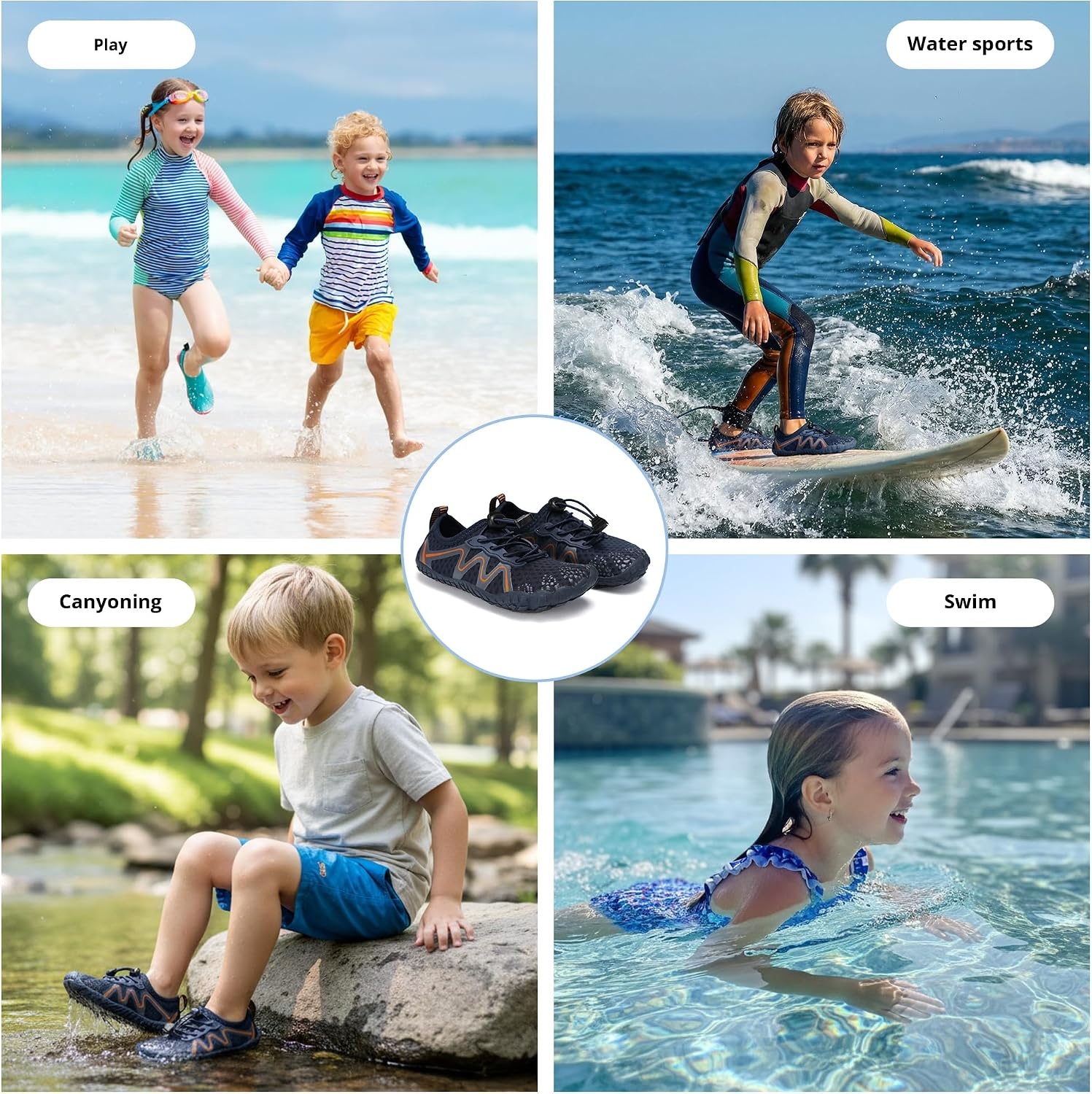 Stelle Kids Water Shoes Quick Dry Barefoot Drawstring | Perforated Sole for Quick Drainage with Drawstring Closure for Boys and Girls,Beach,Pool and Hiking,Toddler to Big Kid(Navy)