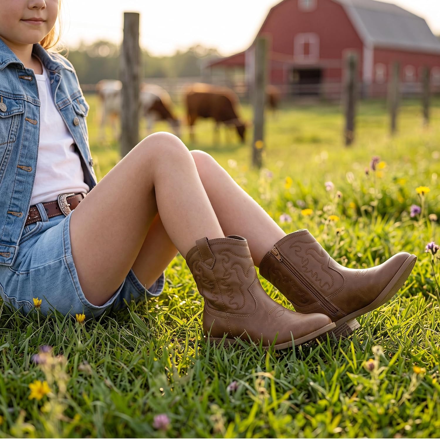 Stelle Girls Glitter Cowgirl Boots Toddler Kids Cowboy Boots(Hazelnut)