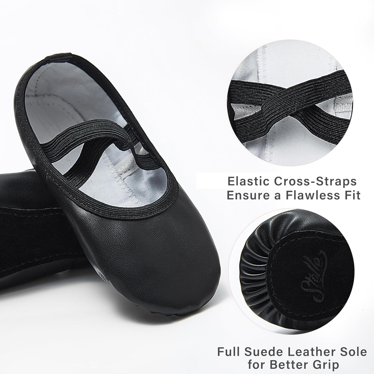 Stelle Ballet Shoes for Girls Soft Leather Dance Slippers Ballerina Shoes(Black)