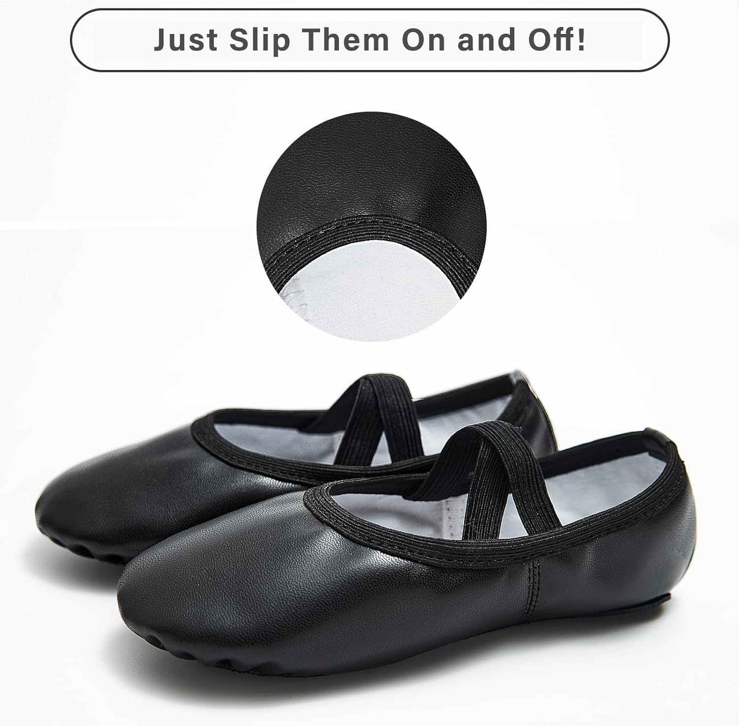 Stelle Ballet Shoes for Girls Soft Leather Dance Slippers Ballerina Shoes(Black)