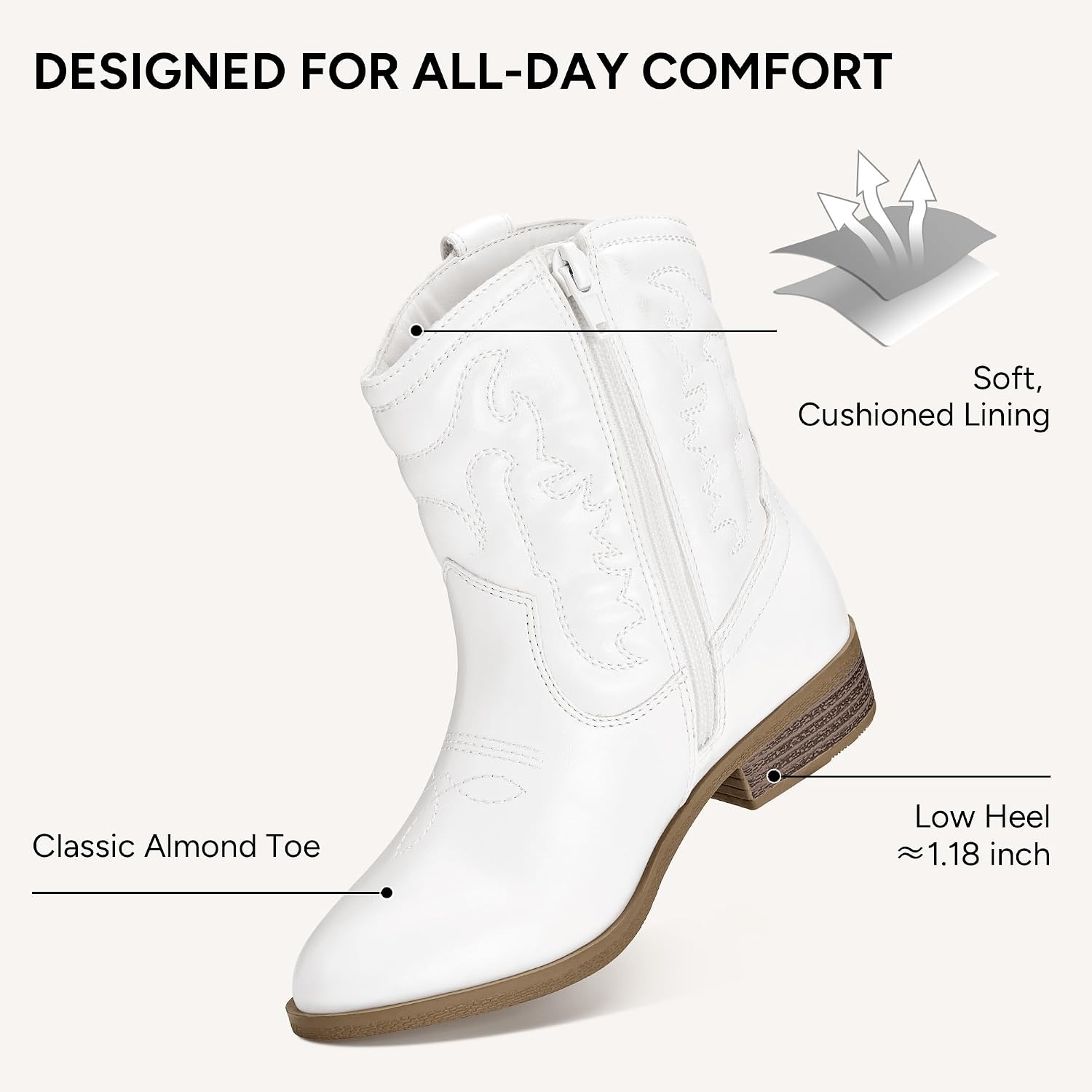 Stelle Girls Glitter Cowgirl Boots Kids Boys Cowboy Boots(White)