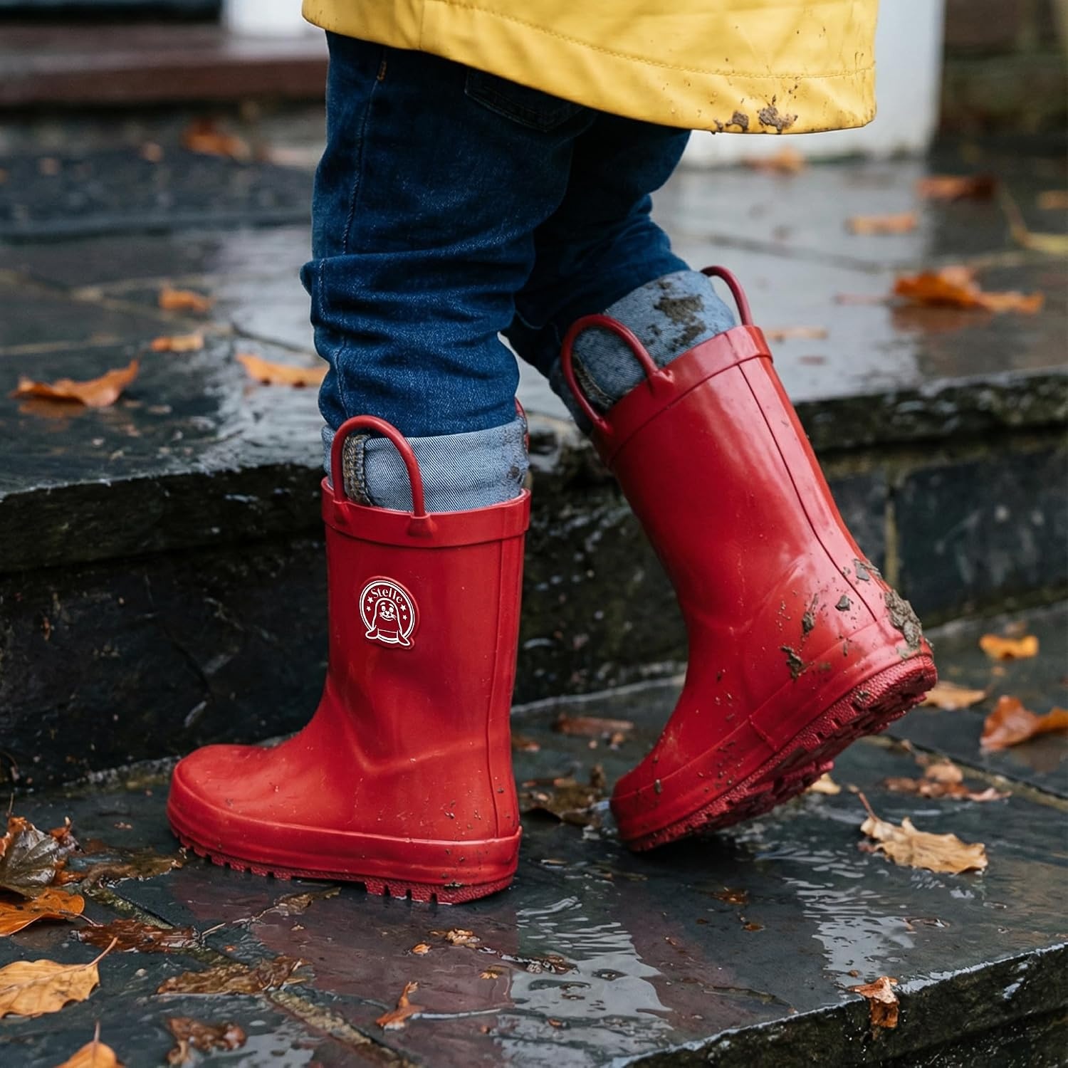 Stelle Kids Rain Boots for Boys Girls Outdoor Play and Rainy Days(Red)