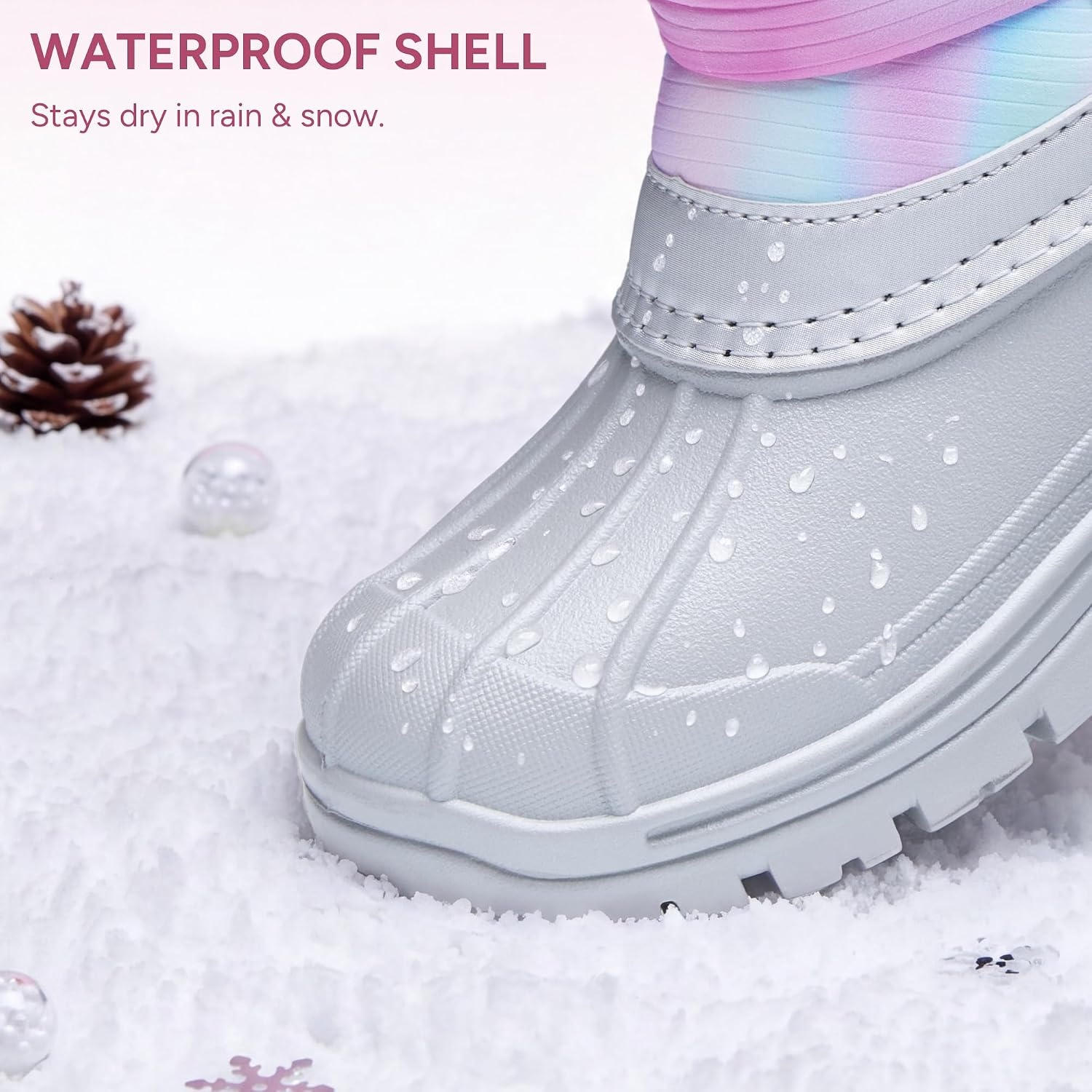 Stelle Girls Snow Boots Waterproof Easy-On Non-Slip Winter Boots(Rainbow)