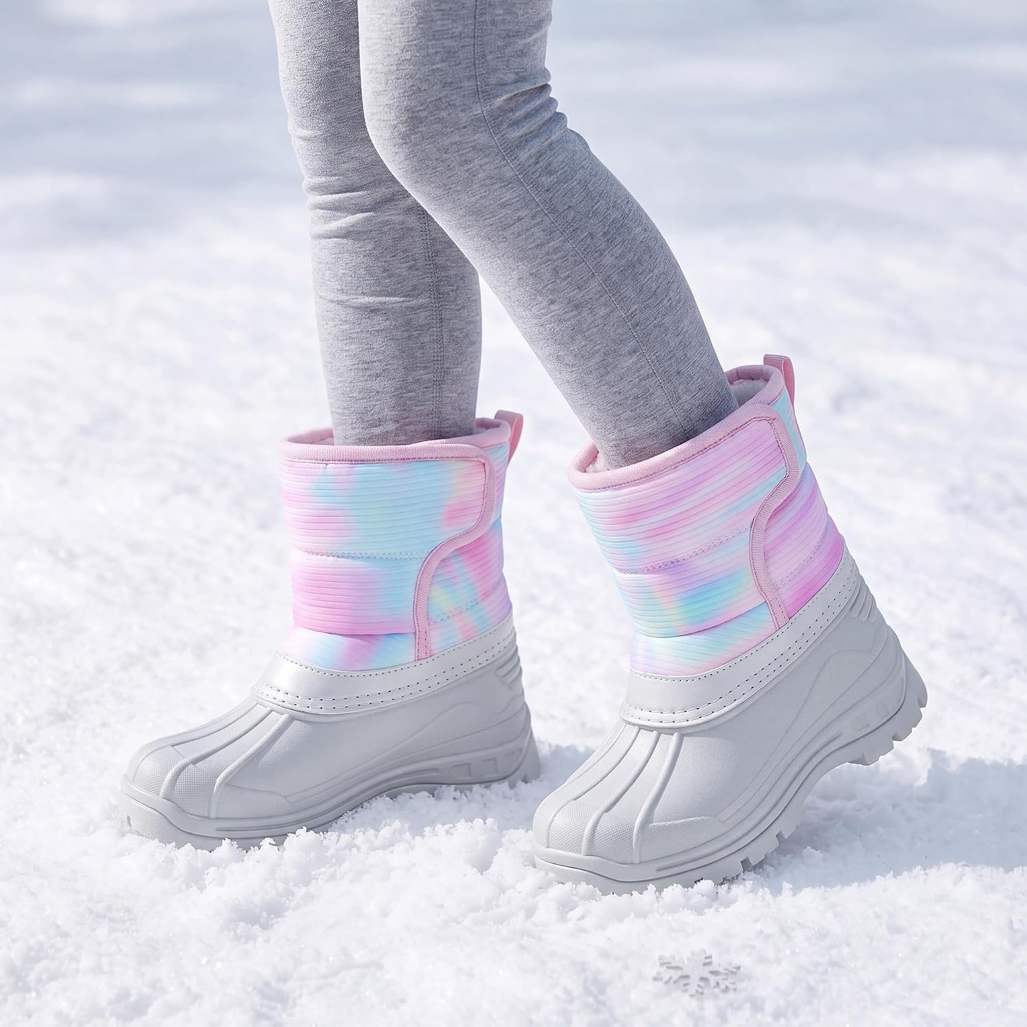Stelle Girls Snow Boots Waterproof Easy-On Non-Slip Winter Boots(Rainbow)