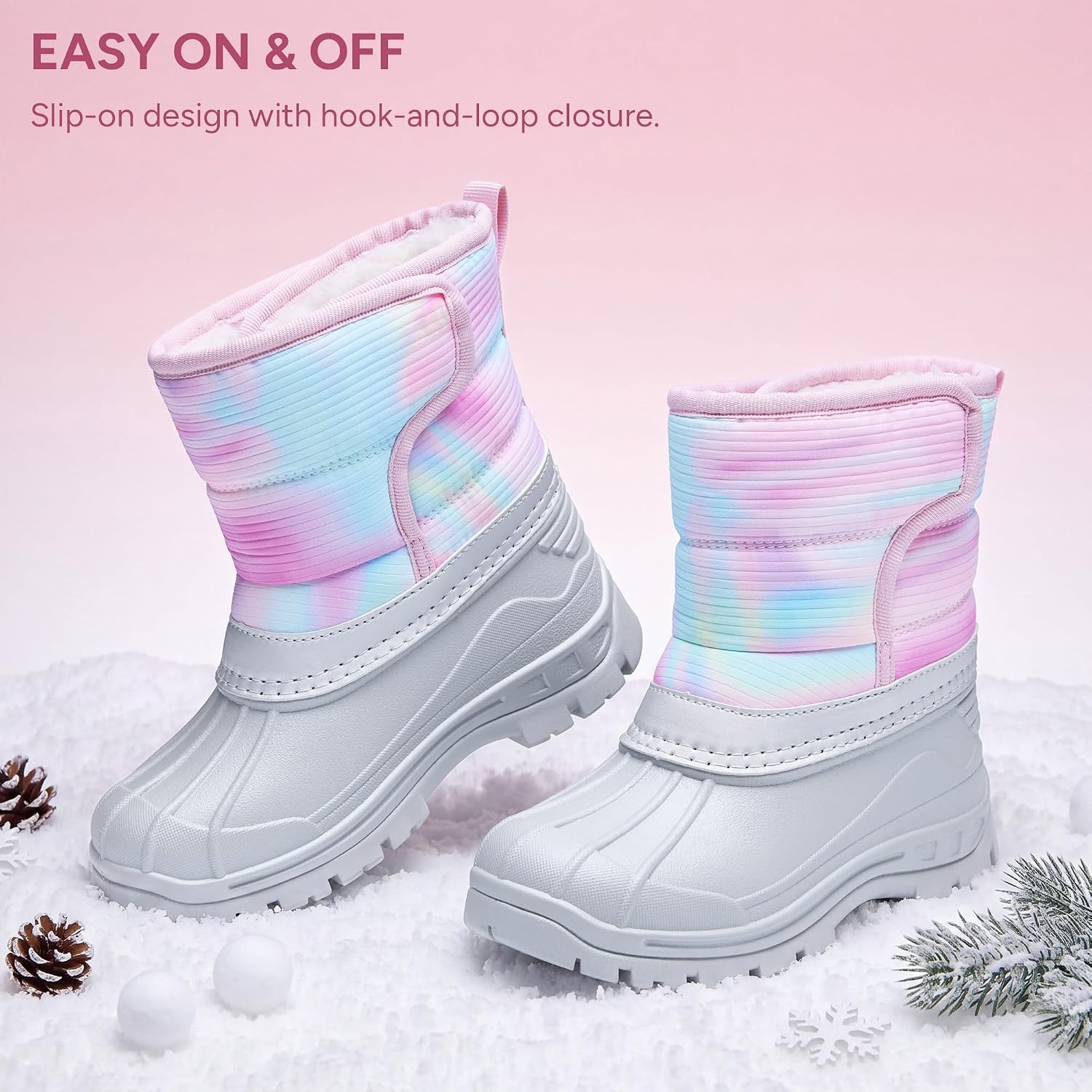 Stelle Girls Snow Boots Waterproof Easy-On Non-Slip Winter Boots(Rainbow)