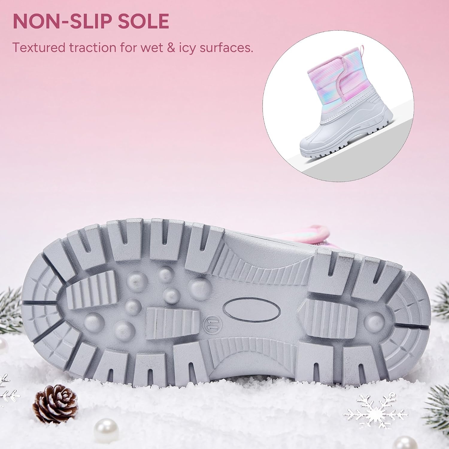 Stelle Girls Snow Boots Waterproof Easy-On Non-Slip Winter Boots(Rainbow)