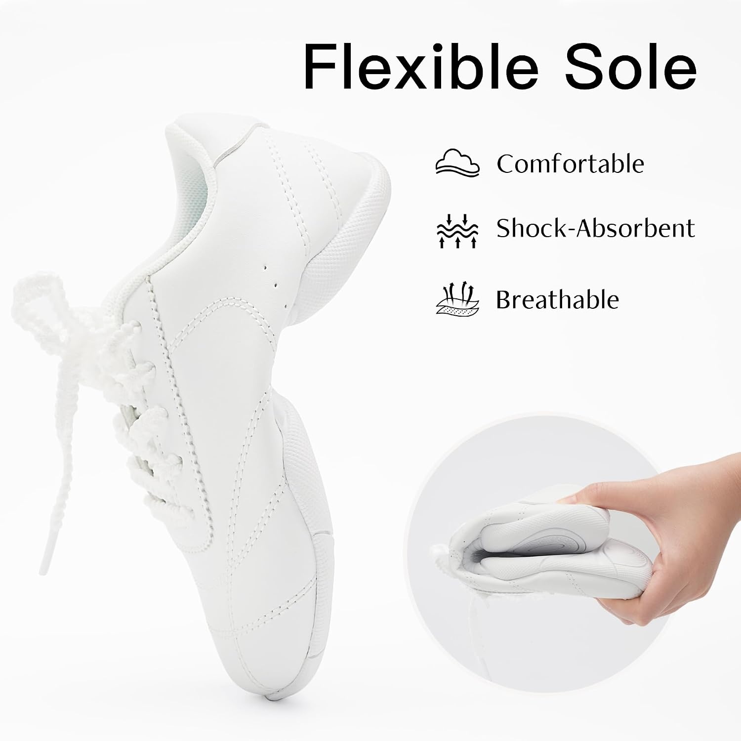 Stelle Cheer Shoes Girls Leather Dance Sneakers(White)