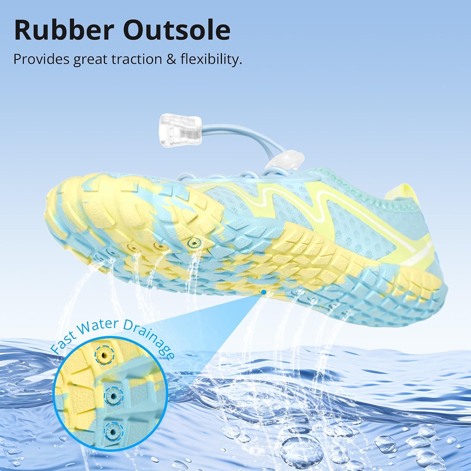 Stelle Kids Water Shoes Quick Dry Barefoot Drawstring | Perforated Sole for Quick Drainage with Drawstring Closure for Boys and Girls,Beach,Pool and Hiking,Toddler to Big Kid(Seafoam Pop)