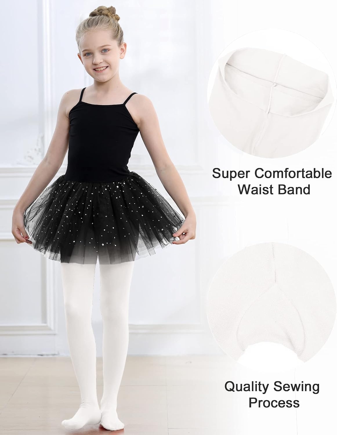 Stelle Girls Ballet Dance Tights Footed for Toddler Kid School Class 2T-15Y(White)