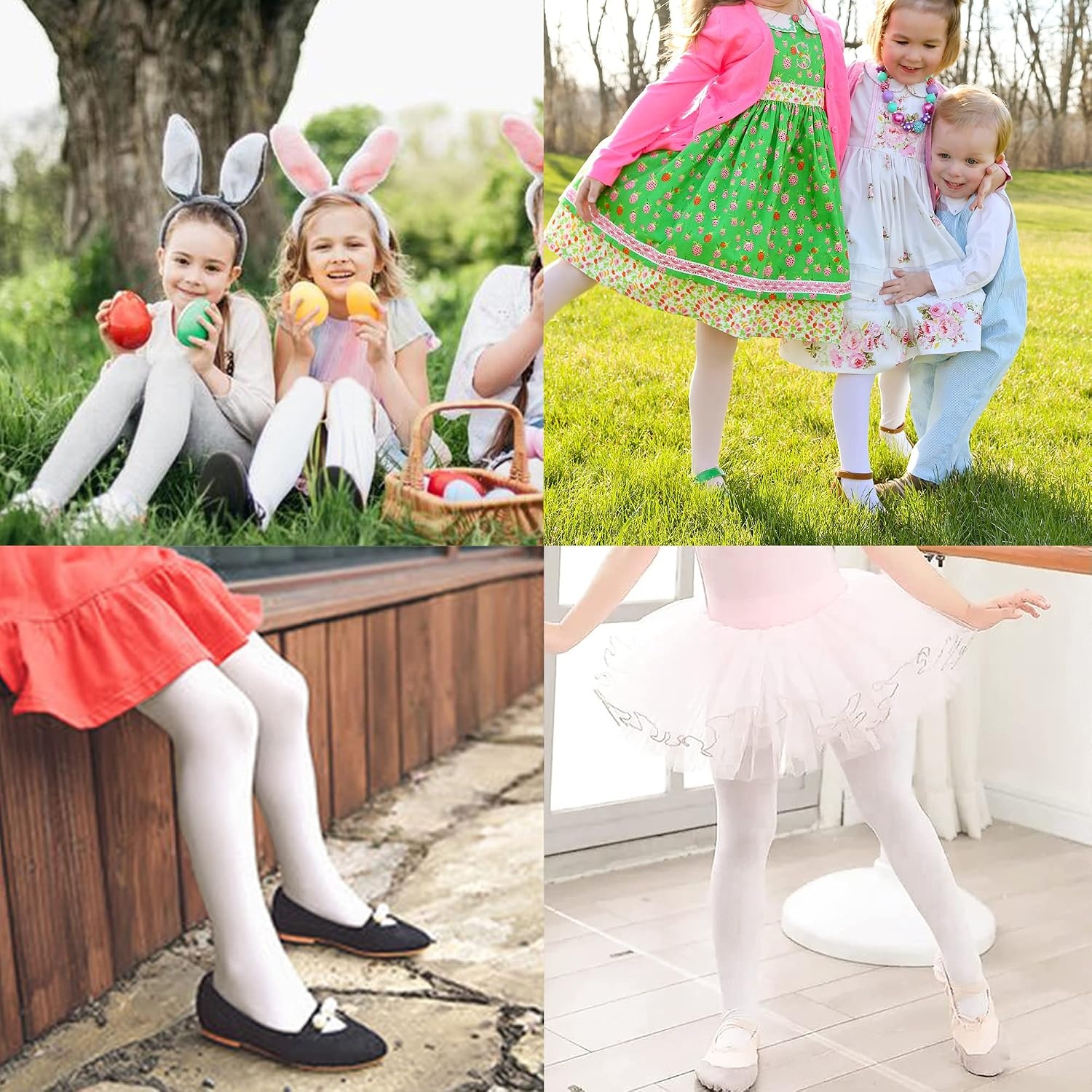 Stelle Girls Ballet Dance Tights Footed for Toddler Kid School Class 2T-15Y(White)