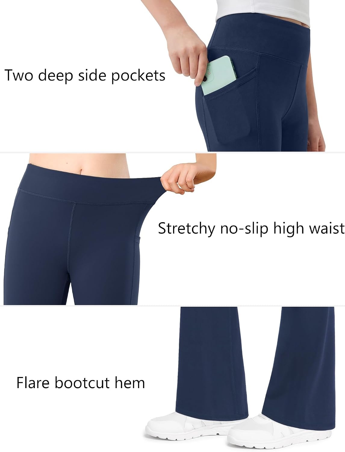 Stelle Girls Flare Leggings High Waisted Bootcut Yoga Pants with Pockets(Navy)