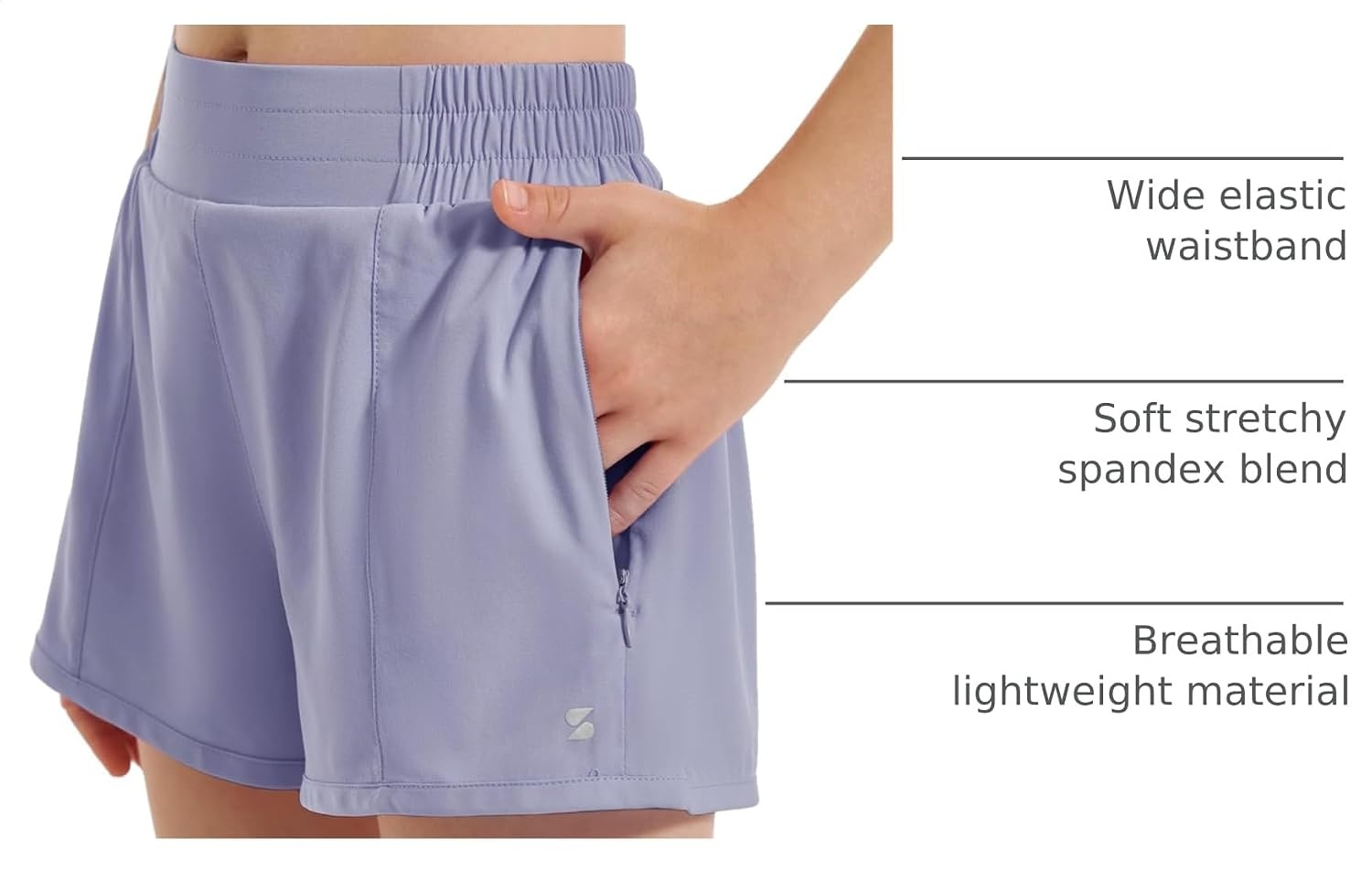 Stelle Girls 2-in-1 Athletic Shorts with Zipper Pockets for Running Sports(Purple Haze)
