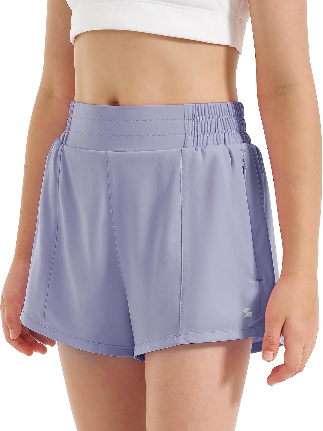 Stelle Girls 2-in-1 Athletic Shorts with Zipper Pockets for Running Sports(Purple Haze)