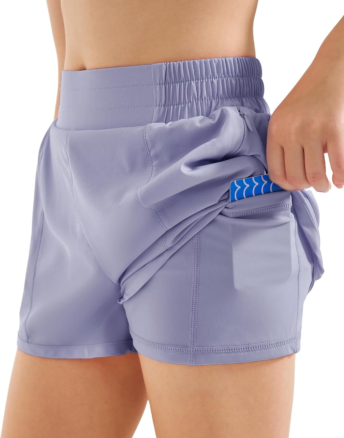 Stelle Girls 2-in-1 Athletic Shorts with Zipper Pockets for Running Sports(Purple Haze)