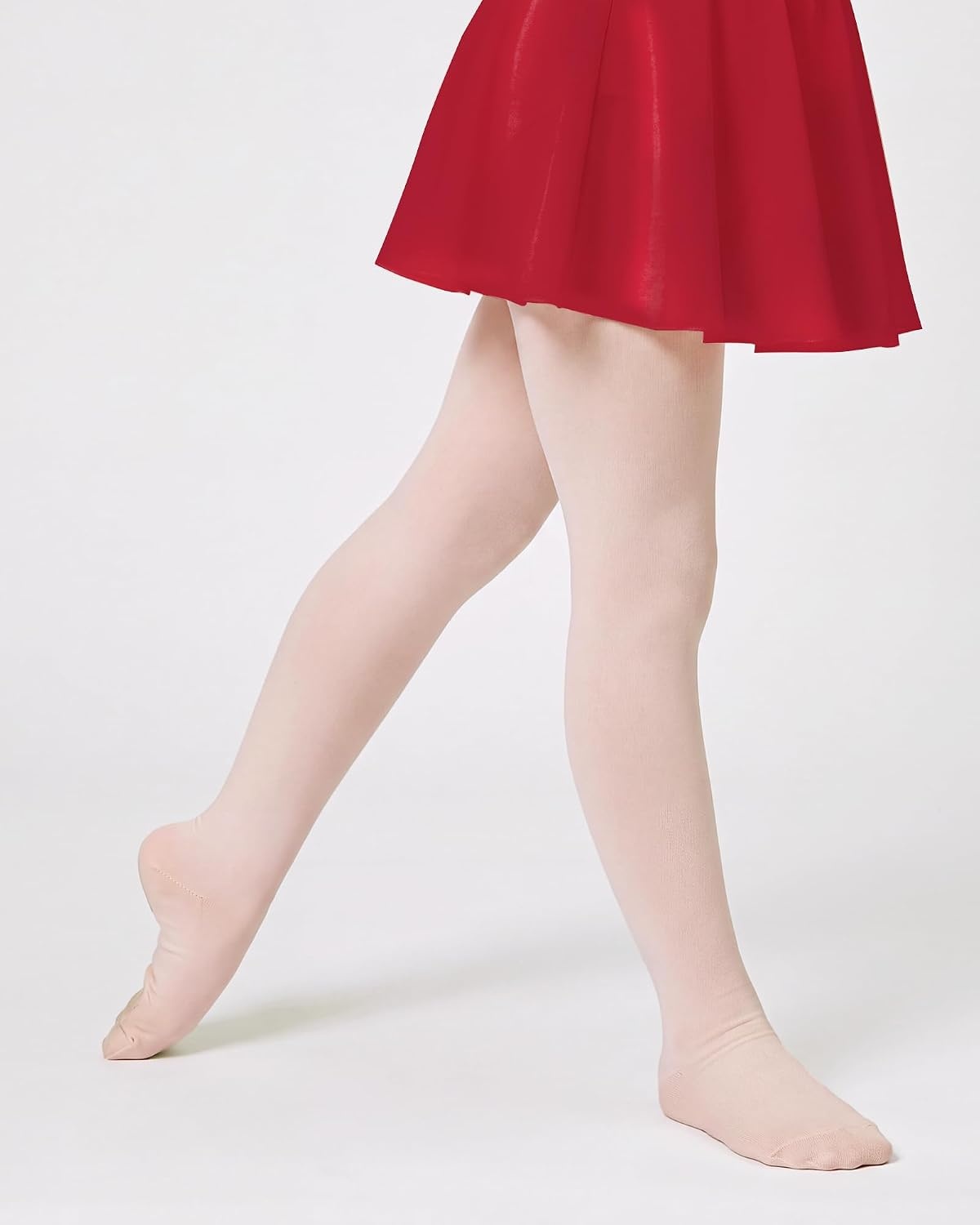 Stelle Girls Long Sleeve Leotard Dress with Footed Tights for Ballet/Dance(Red)