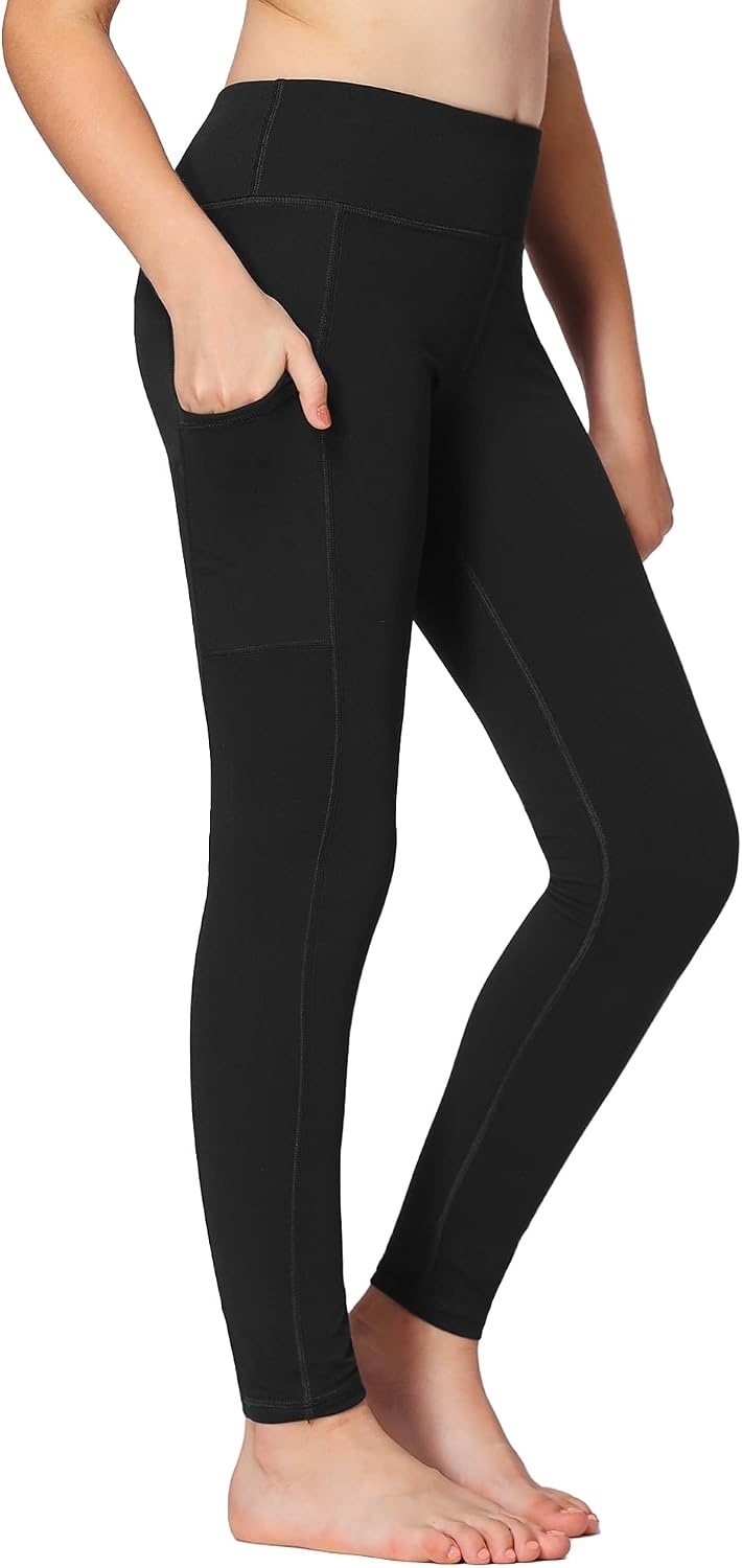 Stelle Girls’ Athletic Leggings Kids Dance Running Yoga Pants Workout Active Dance Tights with Pockets(Black-charcoal-pink)