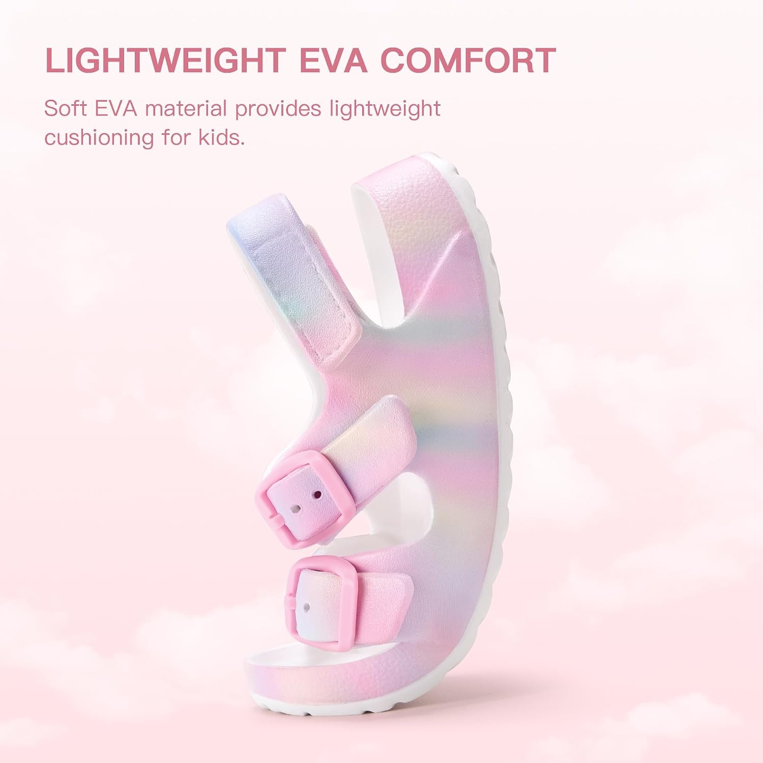 Stelle Toddler Girls Adjustable Buckle Open Toe Sandals | Hook-and-Loop Heel Strap Lightweight Construction Comfortable Fit Flexible Movement Summer Everyday Wear Toddler to Big Kids(Rainbow)
