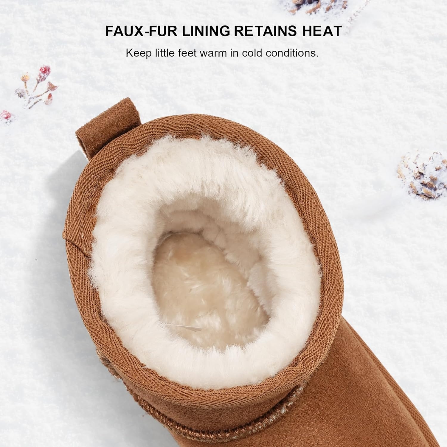 Stelle Kids Snow Boots Girls Boys Winter Ankle Boots Outdoor Warm Slip On Faux Fur Lined Shoes for Toddler/Little/Big Kid(Chestnut)